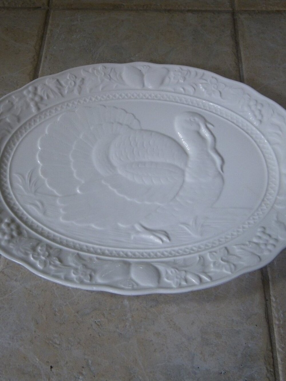 Vintage Large Ceramic Thanksgiving Turkey Serving Platter Embossed Made in Japan